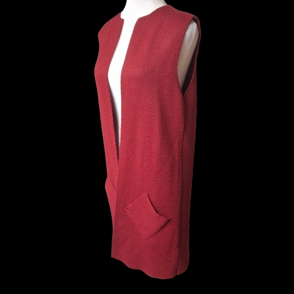 Cocogio Open-Front Sleeveless Pocket Merino Wool Maroon Long Vest Sweater Medium - Picture 7 of 16